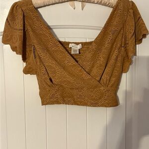 NWOT. Urban Romantics Elegant Tan Eyelet Wrap Blouse